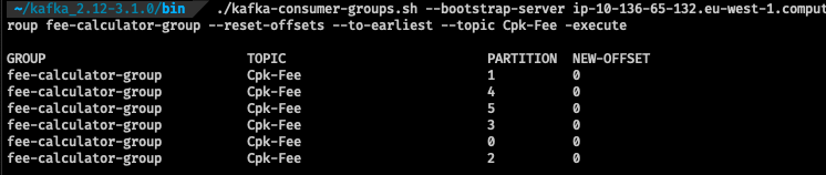 Offset reset for consumer group 1 Offset reset for consumer group 1
